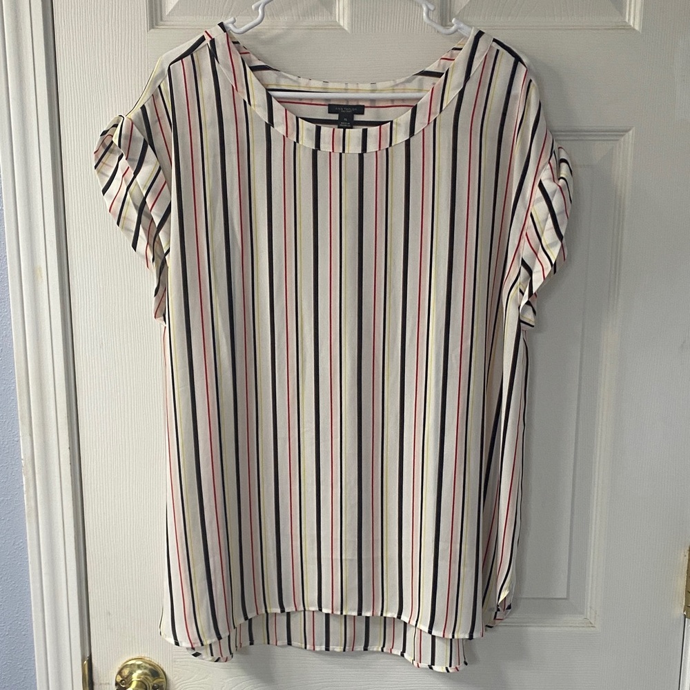 Ann Taylor Striped Blouse - Black, Red, Cream
